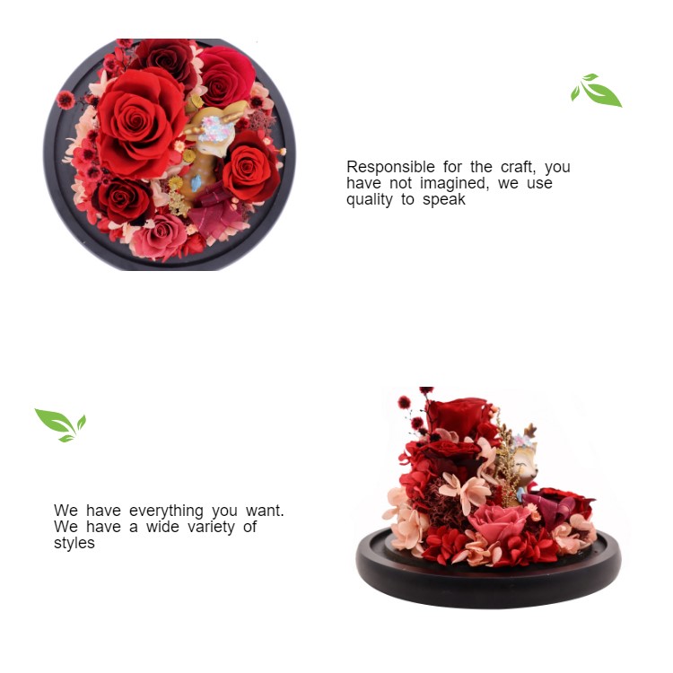 Christmas Decoration Preserved Rose Glass Dome With Christmas Reindeer