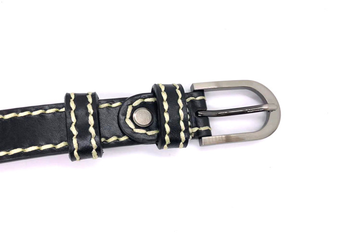Eco - Friendly Womens Genuine Leather Belt / Slim Black Leather Belt