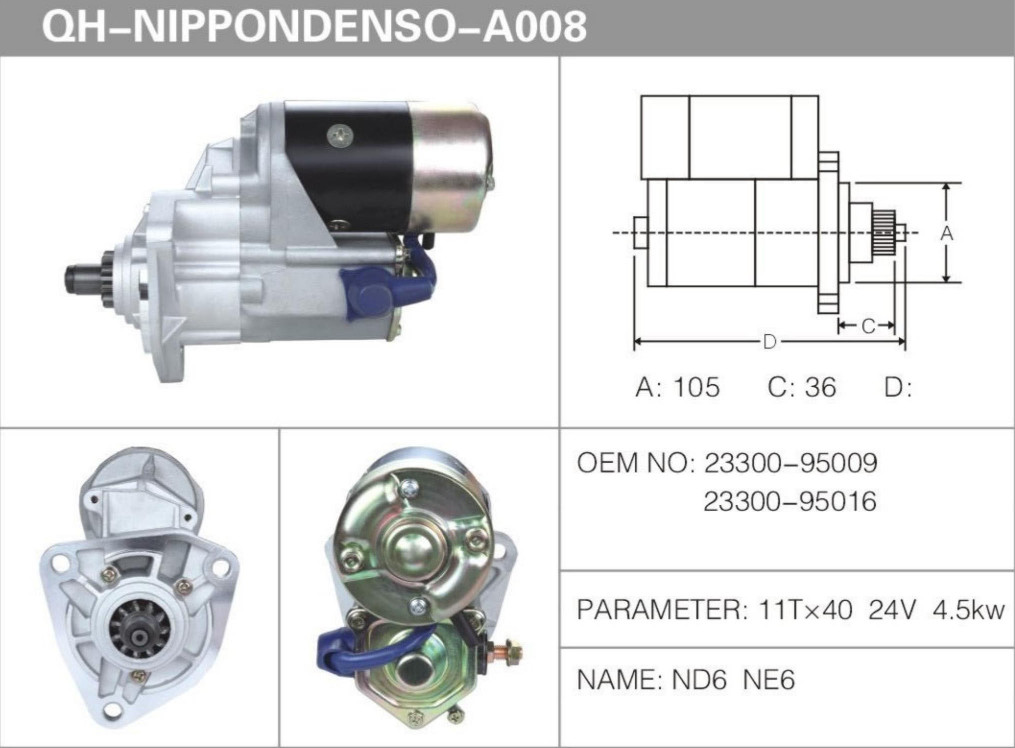 ND6 NE6 11T*40 24V Generator Starter Motor 23300-95009 23300-95016