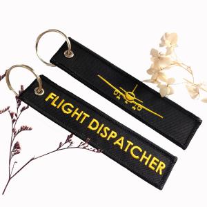​Gold-on-Black Embroidered Keychain - Double Faced Aircraft & FLIGHT DISPATCHER Text for Aviation Enthusiasts​