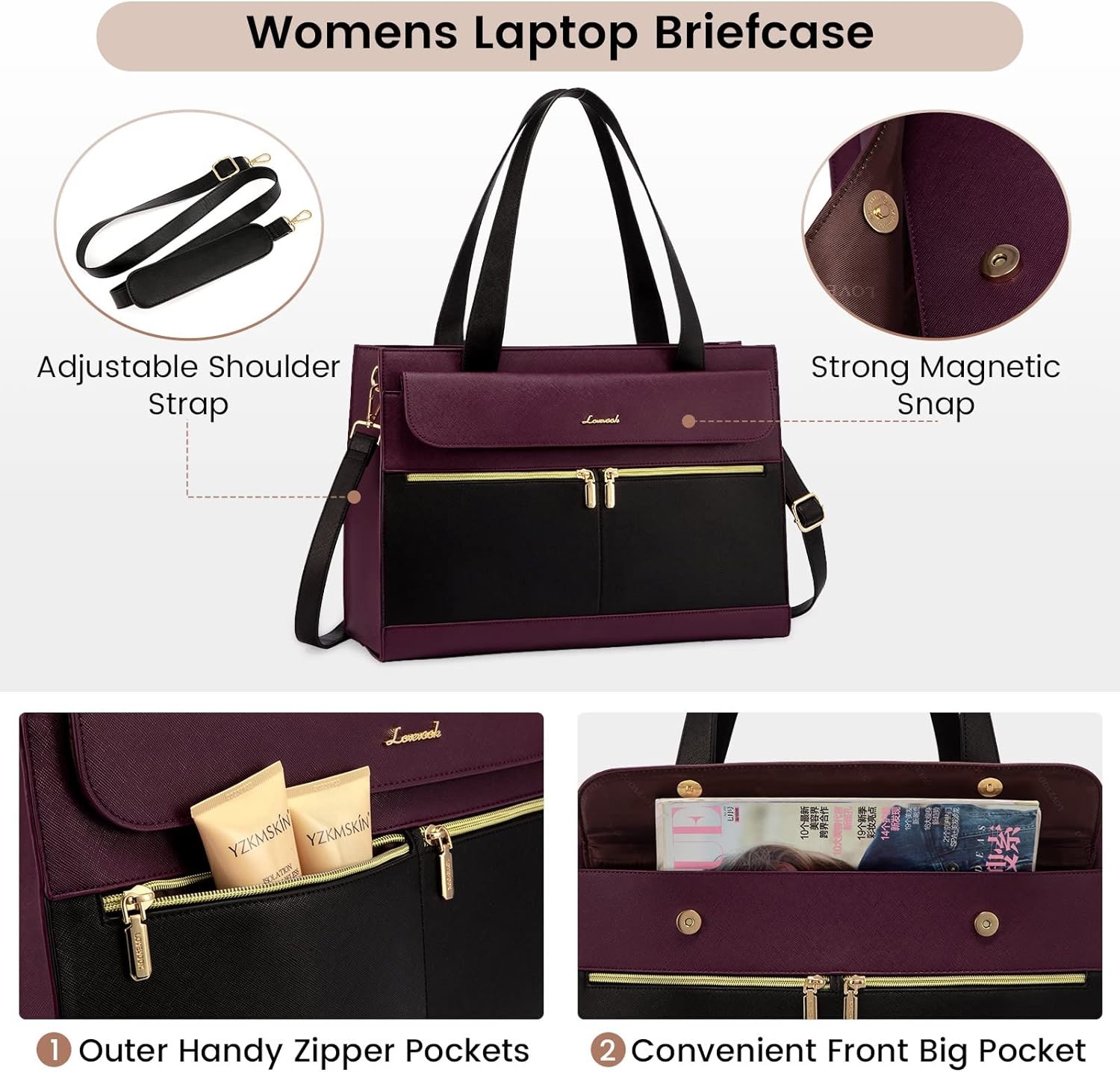 LOVEVOOK LAPTOP BAG FOR WOMEN 15.6 INCH LAPTOP TOTE WORK BAG PROFESSIONAL LEATHER COMPUTER BRIEFCASE WATERPROOF BUSINESS