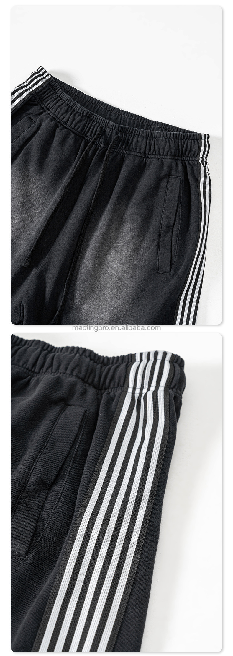 Light Wash 2024 Summer Side Stripe French Terry Cotton Running Vintage Weaving Shorts