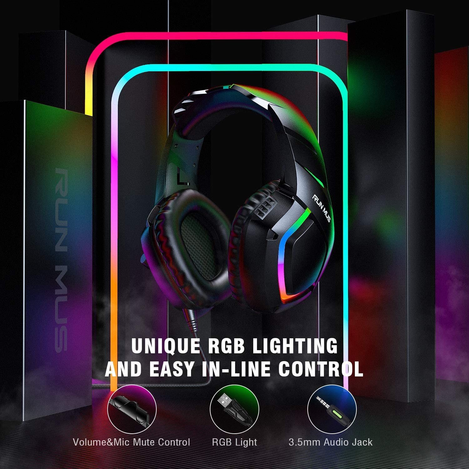 50mm 117dB RUNMUS K1B Stereo Gaming Headset With LED Light