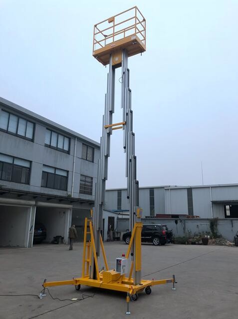Manual Pushing Mobile Aerial Work Platform Double Mast 12m 200Kg Loading Capacity