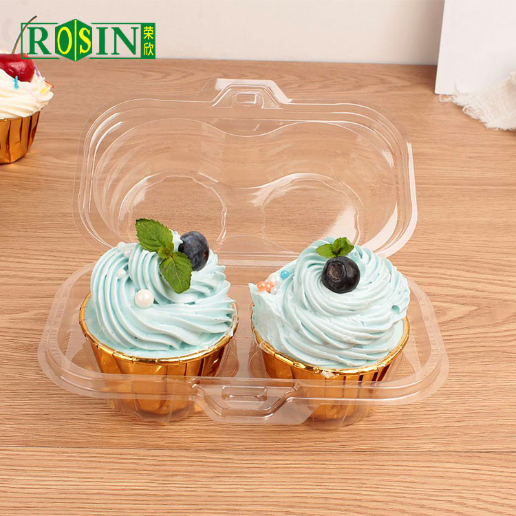 Transparent Plastic Bakery Packaging 2 Count Plastic Cupcake Containers
