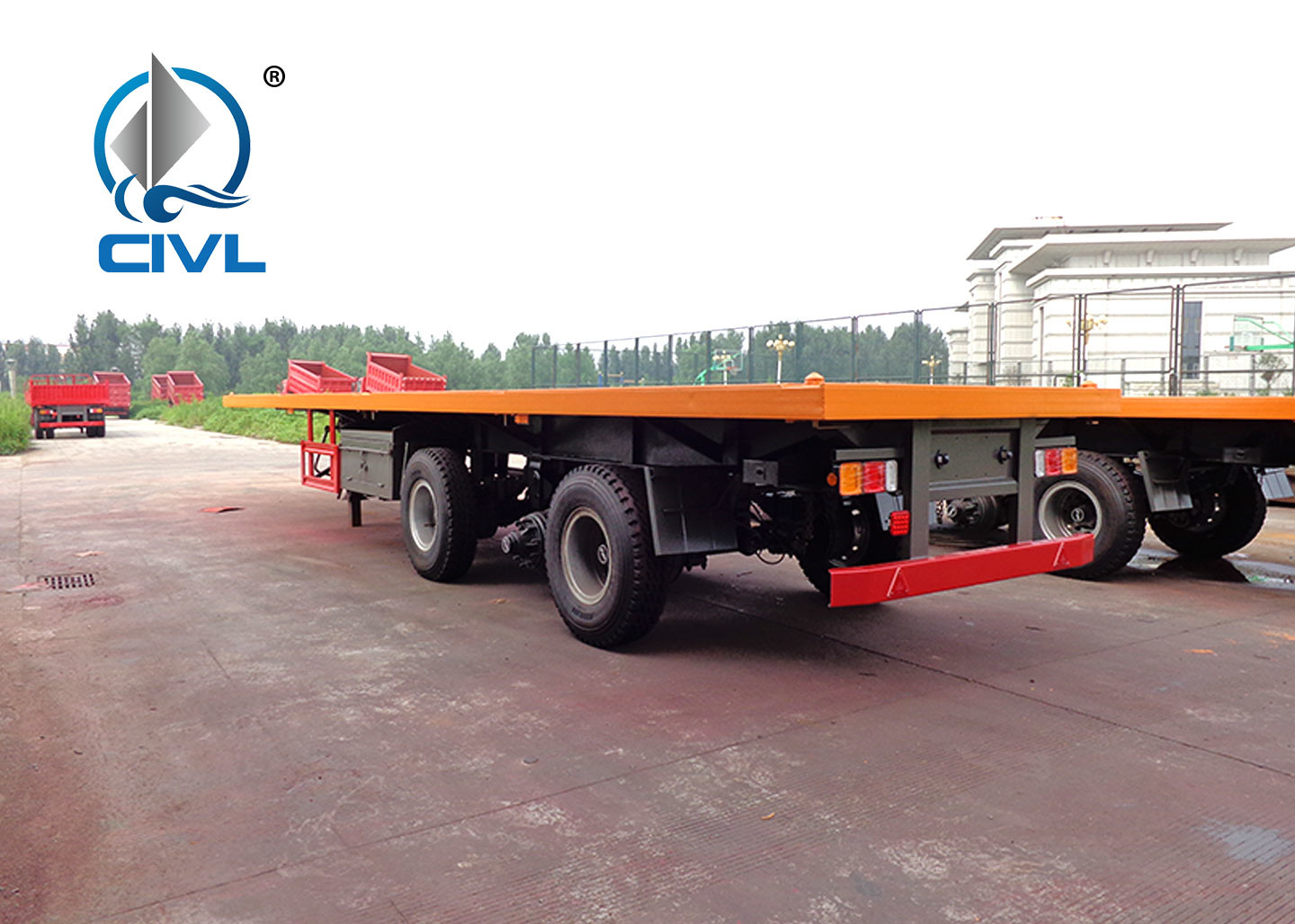 Q345 Material Flat Bed Semi Trailer Truck For 20 Or 40 Feet Container Carrying