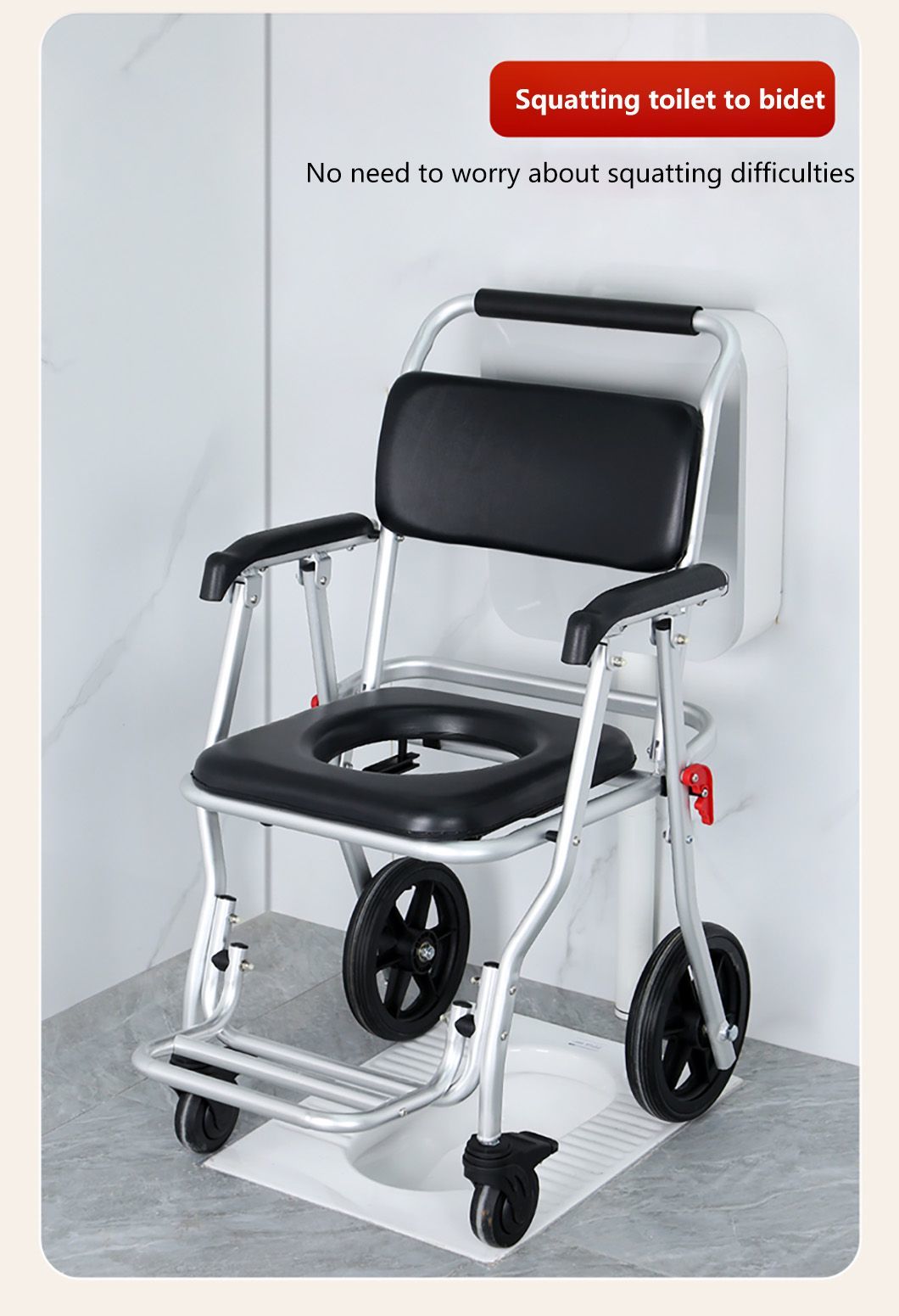 Pregnant Women and Elderly People Sit in Potty Chairs with Wheels