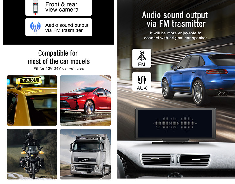 Portable Carplay Car Stereo With Dash Cam 10.26" 1600*600 Screen type