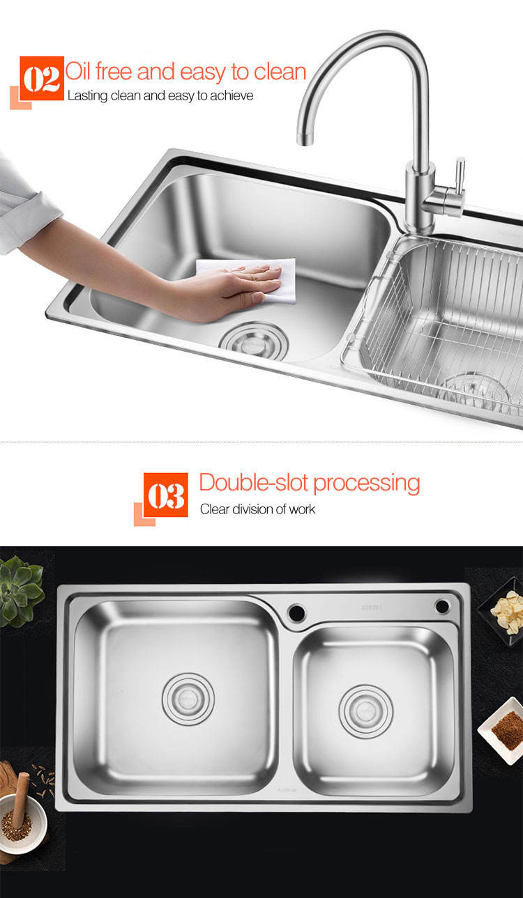 0.7mm 0.8mm Under Counter Mount Stainless Steel Sink Double Bowl SUS201
