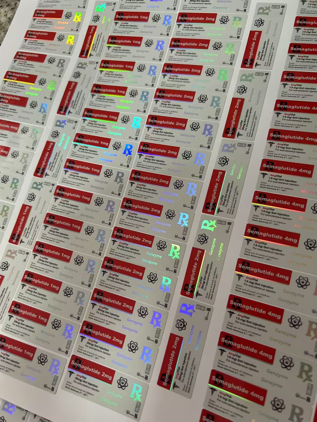 Semaglutide 1mg labels 5x2cm Hologram Laser Effect 2ml 3ml Vial Labels