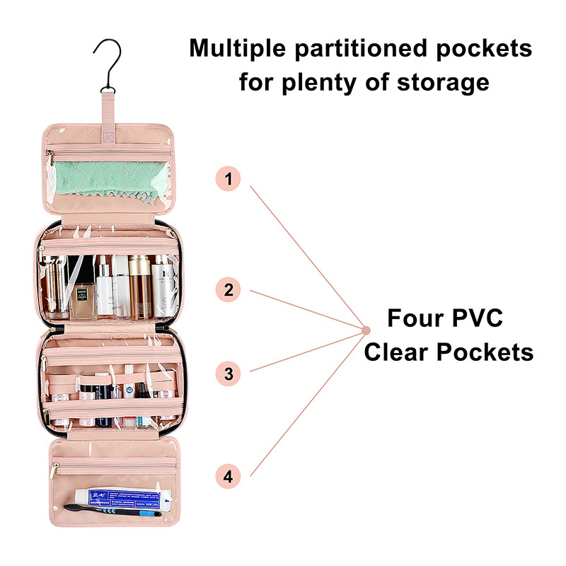 Hanging Custom Toiletry Bag Travel Pink Camping Carry On 7.4x3x11 Inch
