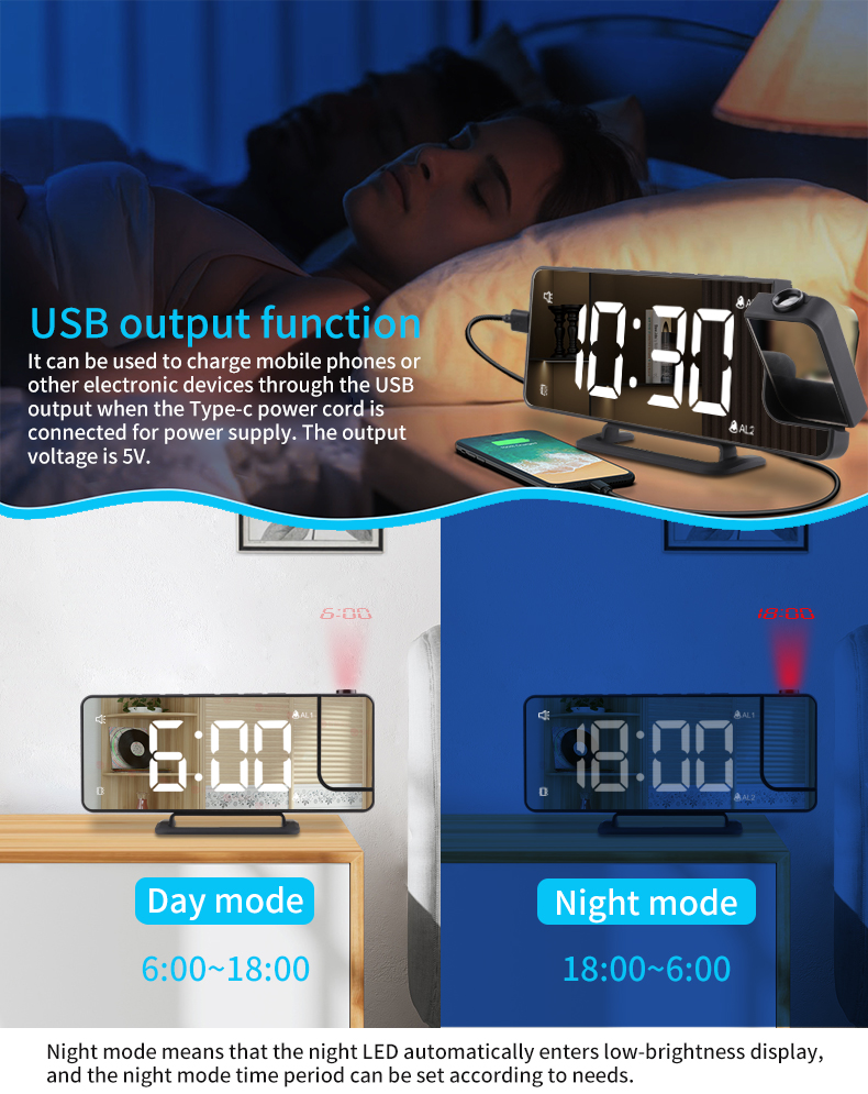 Intelligent Home Small Digital Wireless Room Thermometer Projection Weather Station 185*24*77mm Size
