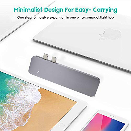 7 in 1 Aluminum Dual USB C Multi function hub, Double USB Type C Ports HUB For Macbook