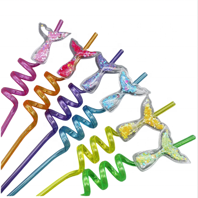 Die Cutting Printing Decoration Christmas Reusable Glitter Stars Mermaid Straws for Mermaid Birthday Party Favors 24pcs