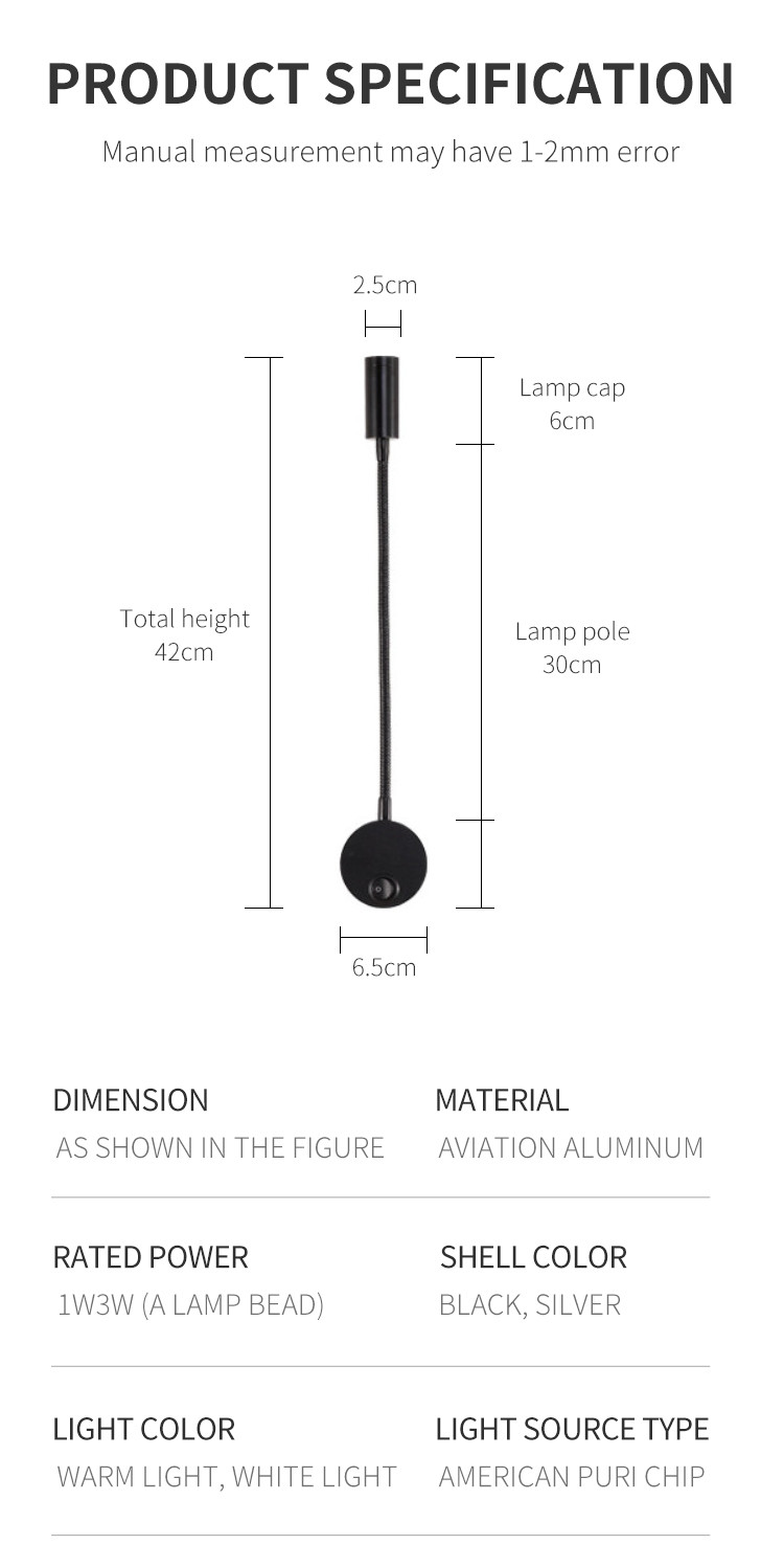Led hose reading spotlight 220V Anglo American European wall spotlight led hose spotlight plug-in