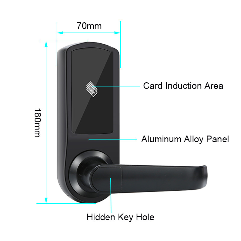 Black Mifare Hotel Smart Door Locks 1.5V Hotel Key Card Lock