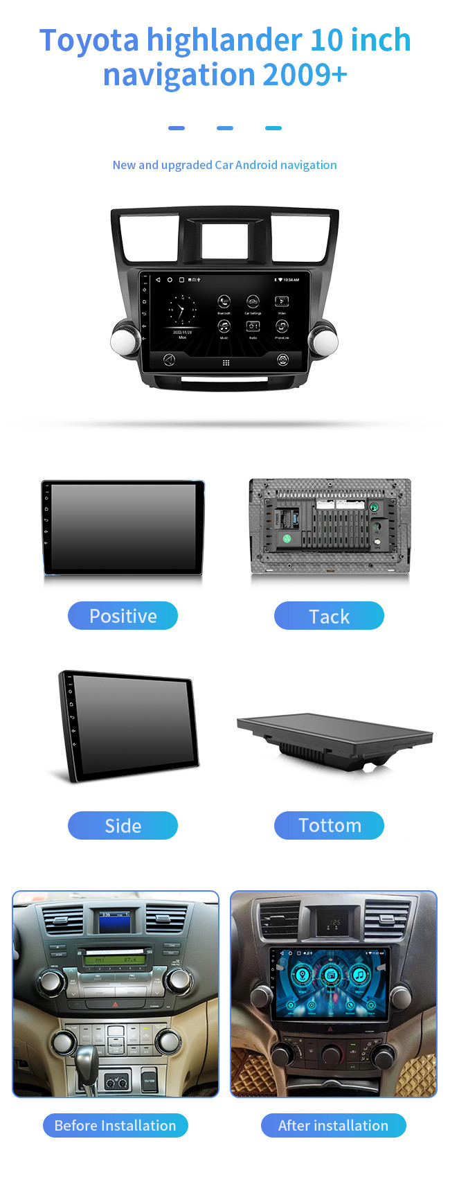 TS10 7862 Octa Core 10 Inch Android 2 Din Car Audio Player For Toyota Highlander 2009-2014