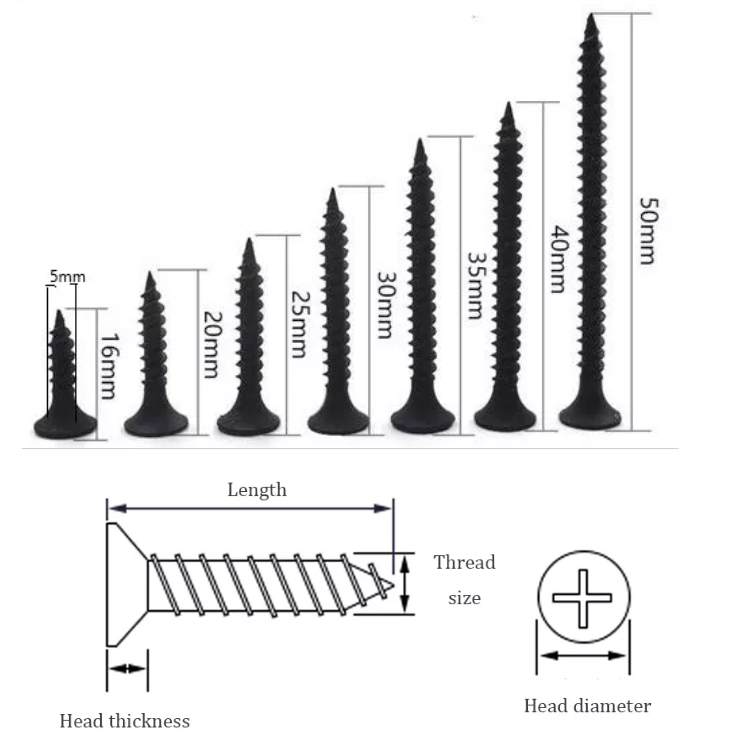 Black Fine Thread Drywall Screws Bugle Head Black Gypsum Board Screw