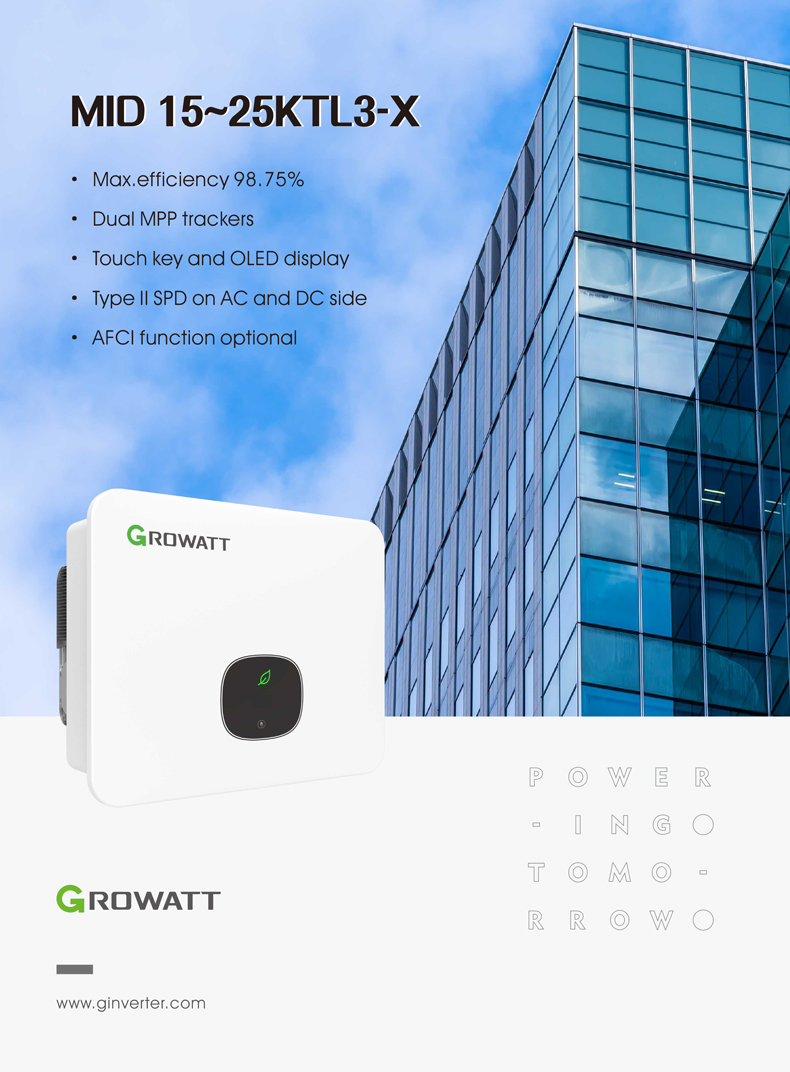High Voltage Growatt Solar Inverter MID 25KTL3-X Three Phase 25KW On Grid Inverter