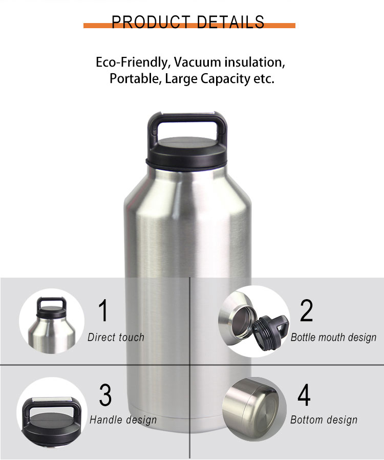 Double Wall 64 Ounce Stainless Steel Water Bottle With Chug Cap