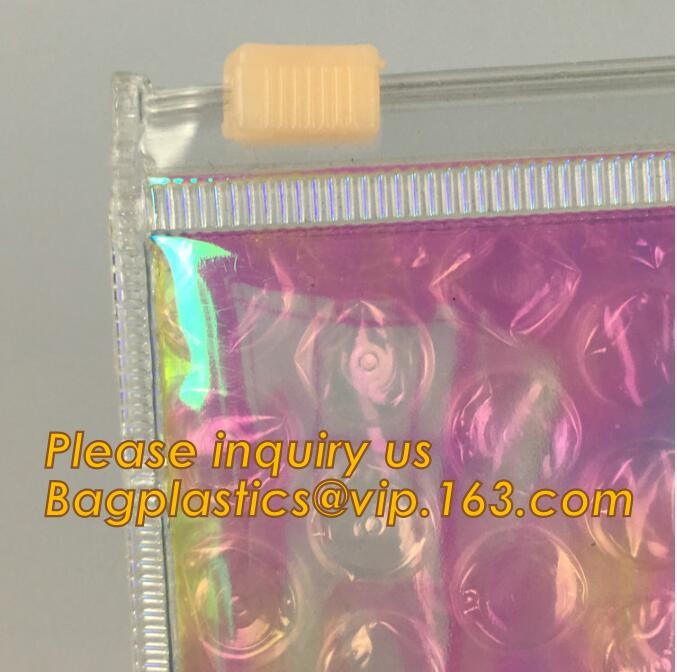 Holographic Zipper Slider Zip Lock Bubble Bag,Cosmetic Zipper Bag/Rose Gold Slider Bubble Bag with Logo,Slider Bubble Zi