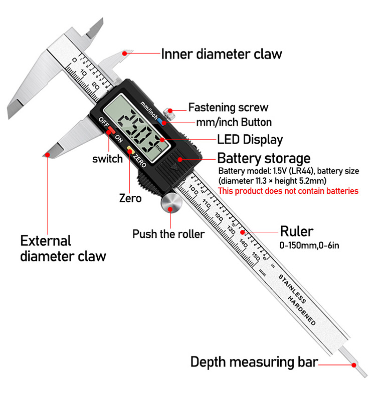 6 Inch 0-150mm Electronic Stainless Steel Digital Vernier Caliper