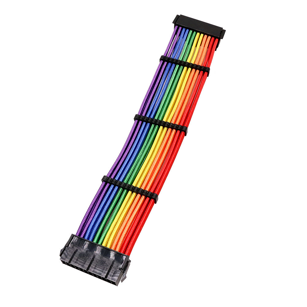 Bradided Sleeved Cable Extension PSU Power Supply Extension Cable Rainbow 24pin Female to Male Computer Extension Cord Stripped