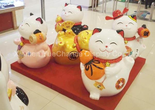 White Color Shopping Centre Decorations Self Standing Fiberglass Fortune Cat
