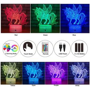 Harmless Multicolor 3D Night Light Unicorn , Practical 3D Unicorn Illusion Night