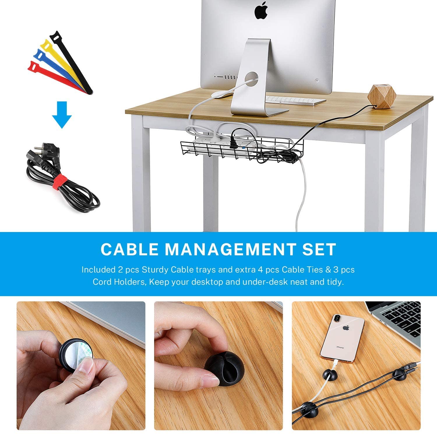 Organize Your Desk Cables with No Drill Carbon Steel Cable Tray and Wire Organizer