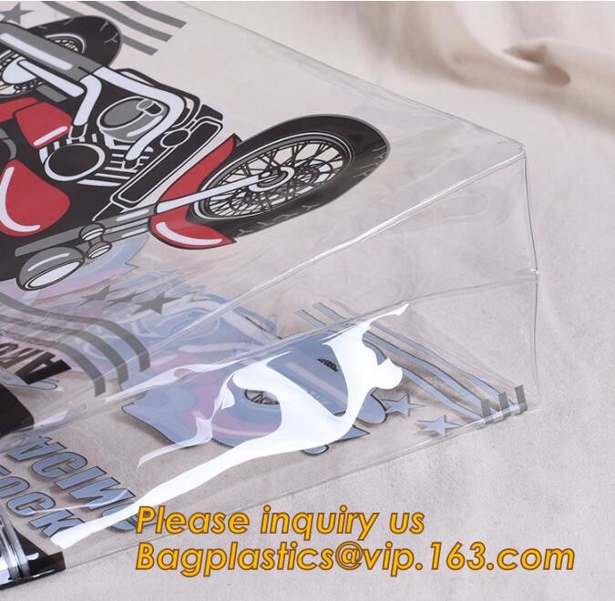 Factory Custom made Environmental PVC clear packaging toy storage handle bag,plastic tote packaging bag with handles fro