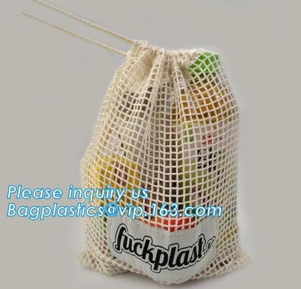 Factory wholesale reusable long handle cotton net produce bag,cotton net