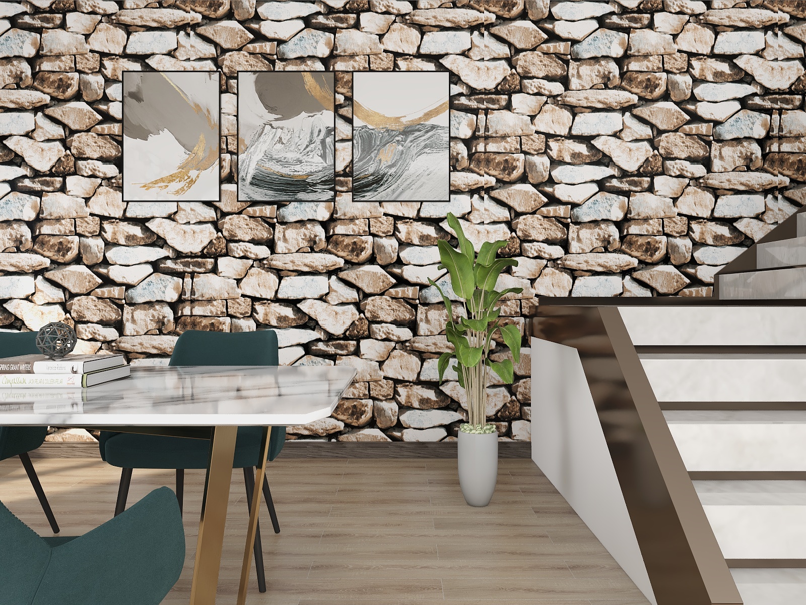 3D Slate Stone Brick Effect Wallpaper PVC 3D Brick Wallpaper For Walls