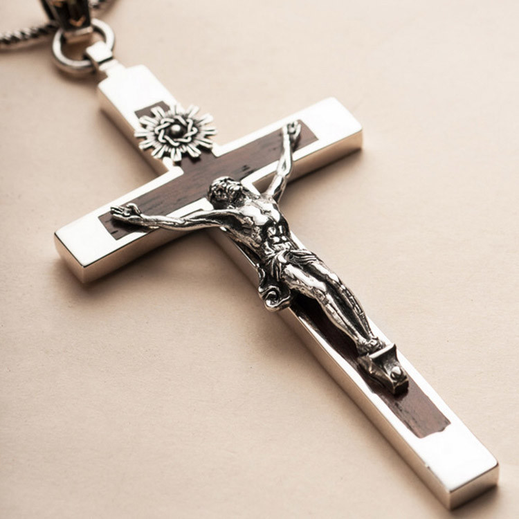 Women's and Men's Gothic Style Sterling Silver Cross Pendant Necklace with Sandalwood(XH038761W-L)