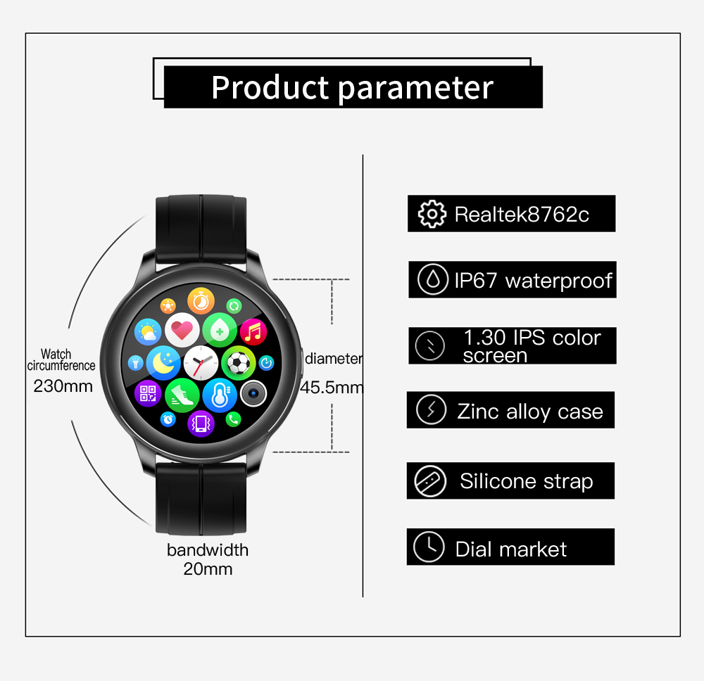IP67 BLE Health Monitoring Smartwatch sleep tracker smart watch Android IOS CF22 240X240