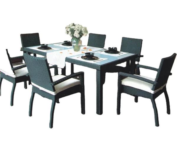 Rattan stack dining chairs outdoor 6 seat arm chairs plastic wicker garden arm