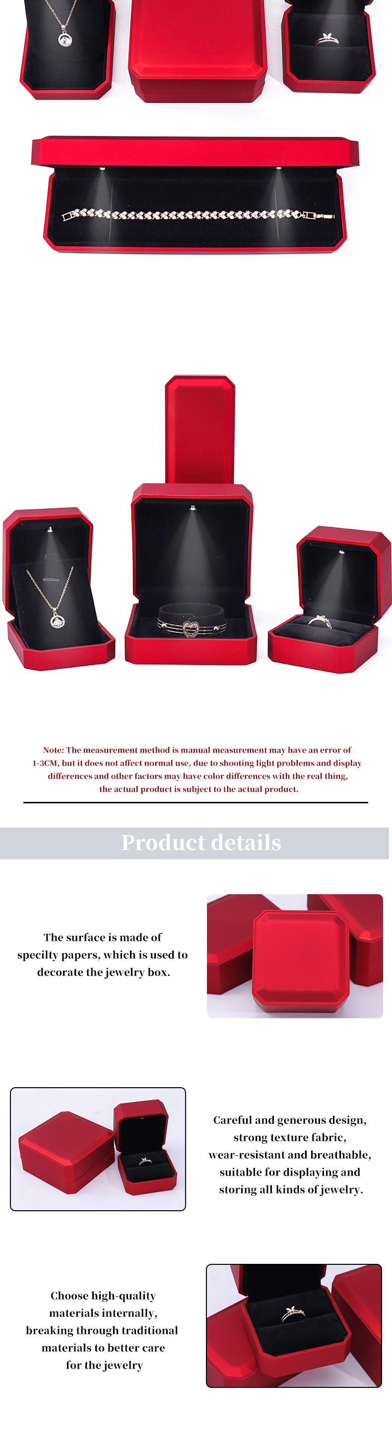 Luxury Jewelry Display Box with LED Light and Custom Logo Red Paint Finish 10*10*5cm