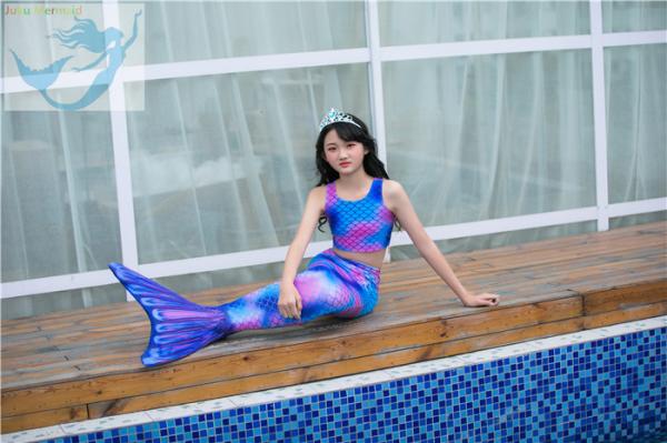 Stretchy Childrens Mermaid Tails Anti - UV 3D Colorful Printing Fabric