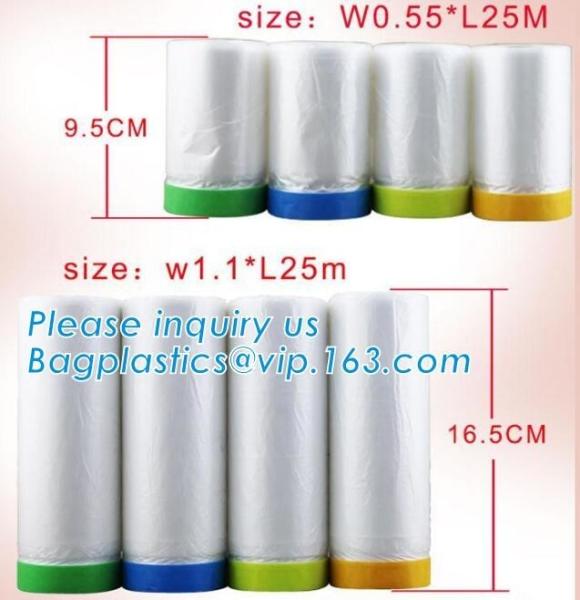 4m*5m plastic cover sheet for furniture, Taped clear HDPE plastic masking film,