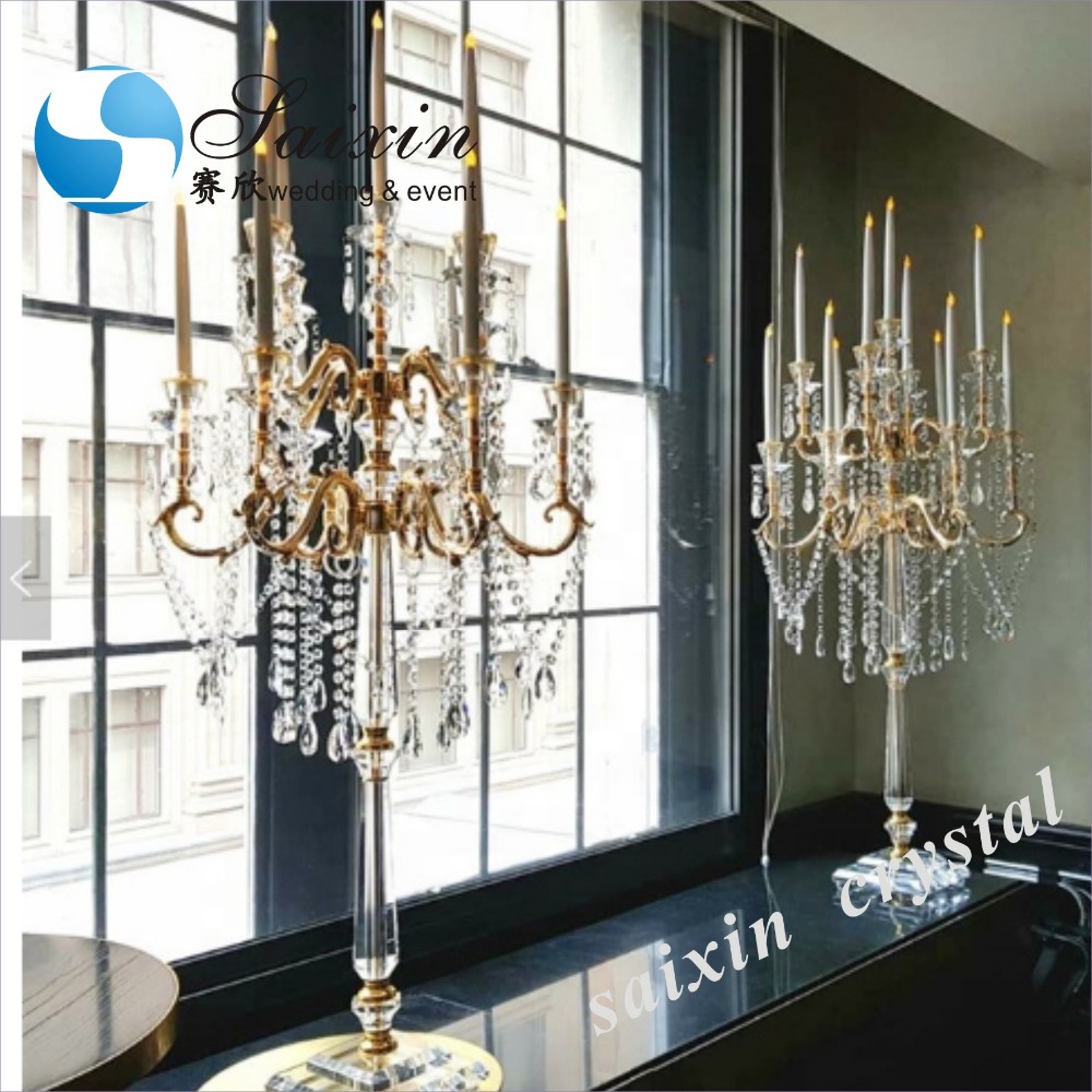 20 Holder Gold Modern Crystal Candlesticks Large Wedding Event Table Decoration