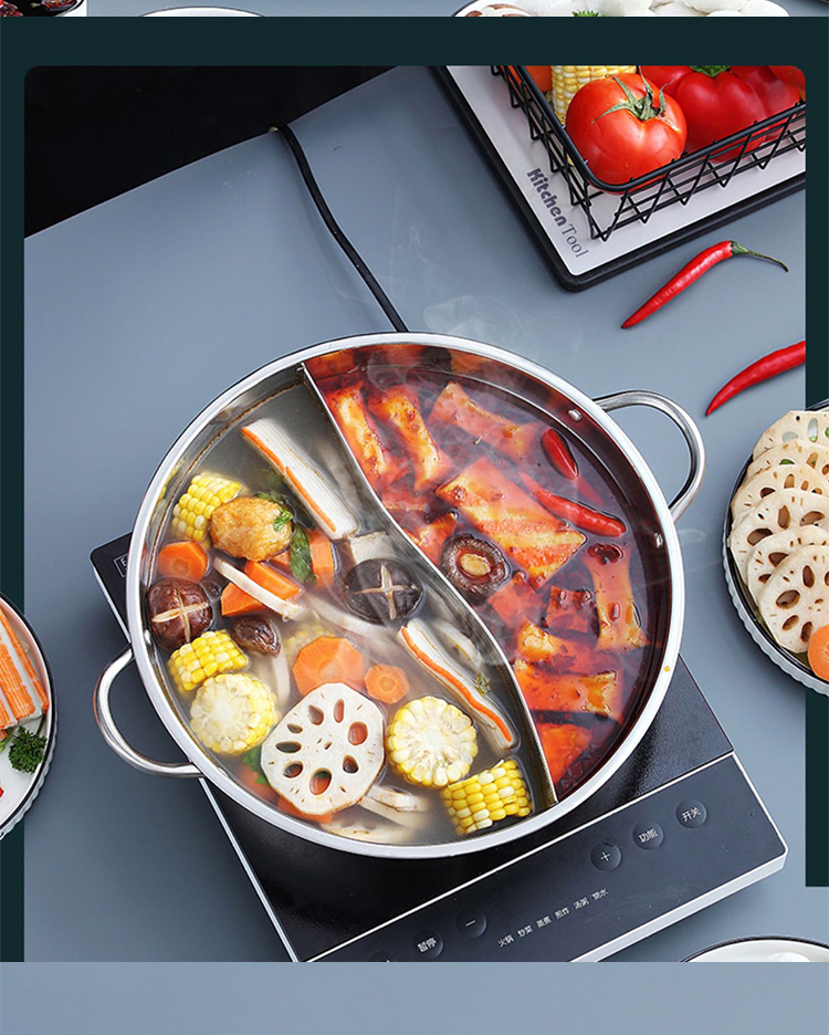 New Design Silver Kitchen Stock Pot Stainless Steel Shabu Shabu Induction Hot Pot With SS Double Ear Handles