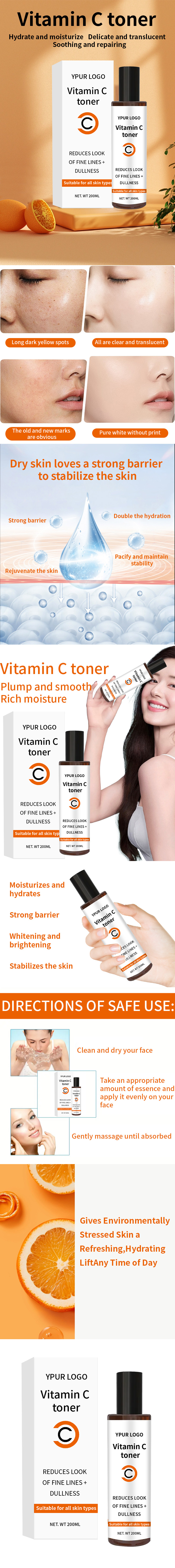Moisturizing Hyaluronic Acid Toner Whitening Niacinamide Brightening Vitamin C Toner Face