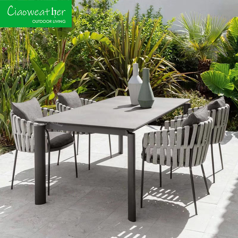 Modern Outdoor Furniture Garden Luxury Rattan Dining Chair with Custom Rope Weaving Design