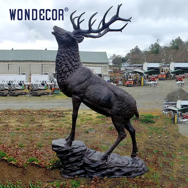 Park decor beautiful wild animal artwork cast bronze elk sculpture