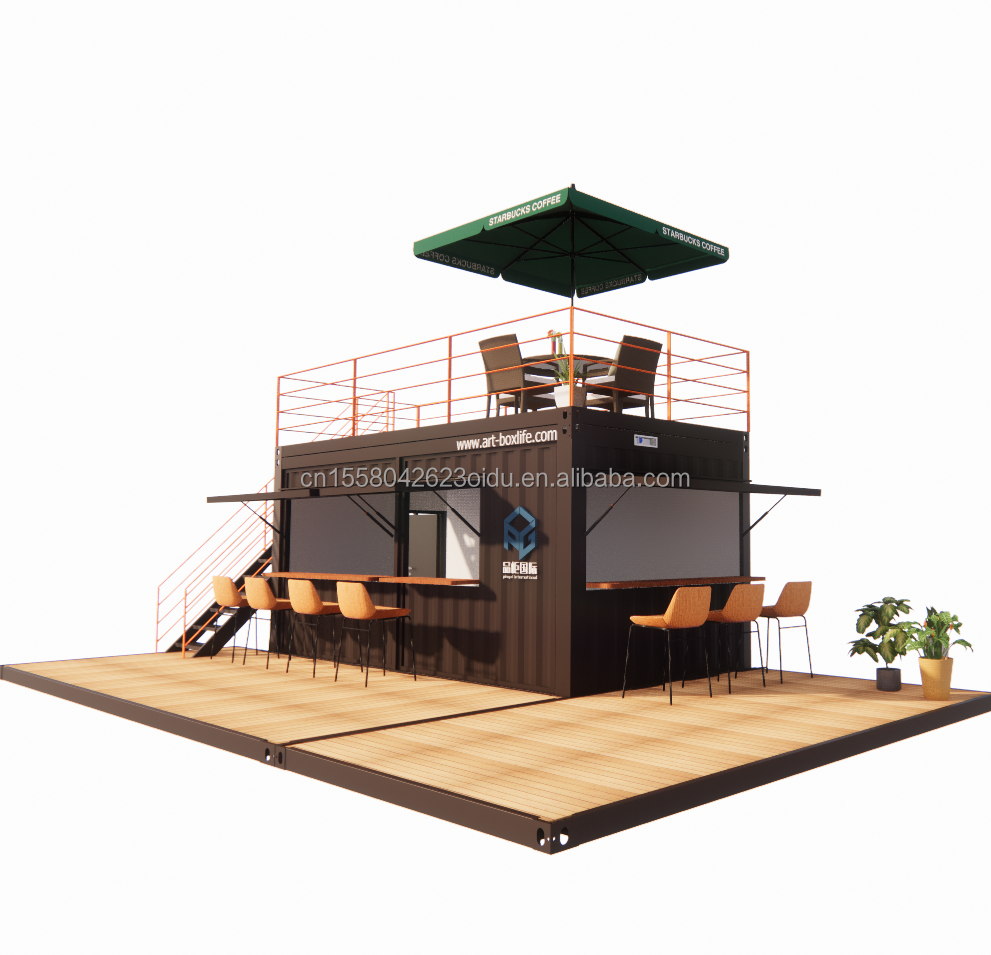 10ft 20ft Two-story Pop-up Container Bar designed with Modern Design Style and Aluminum Alloy Windows