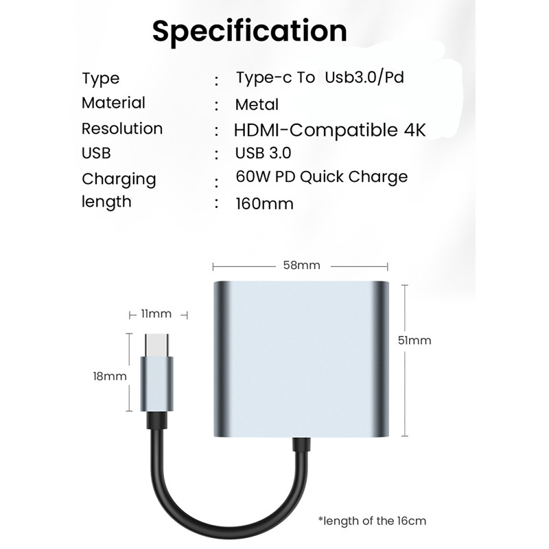 4 In 1 4K Type C HDMI Hub To Dual HDMI Compatible PD USB 3.0 Converter