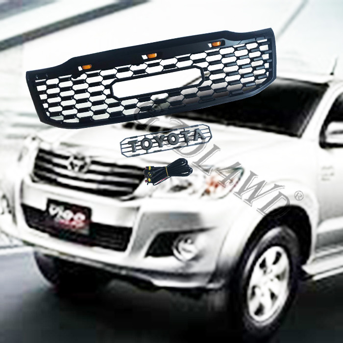 Mesh Cover Exterior Replacement Front Grill Mesh Abs Black For Toyota Hilux Vigo 2012+