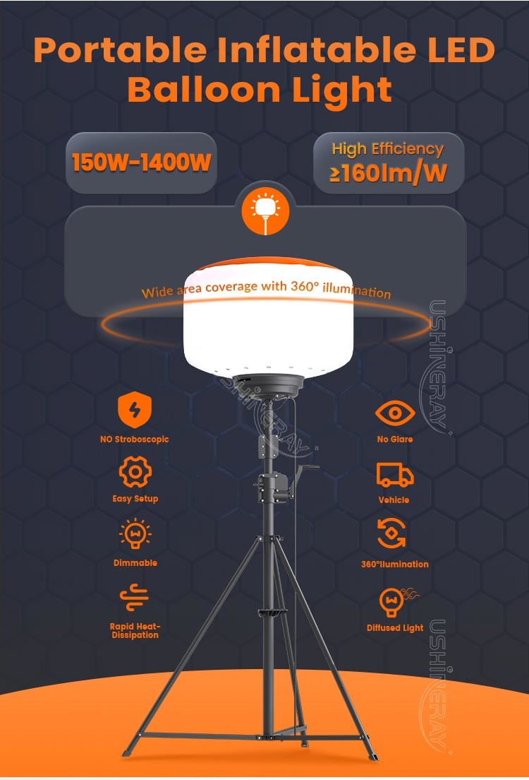 Events Telescopic Towable Light Tower 500W LED Balloon Mobile Light Tower For Big Events