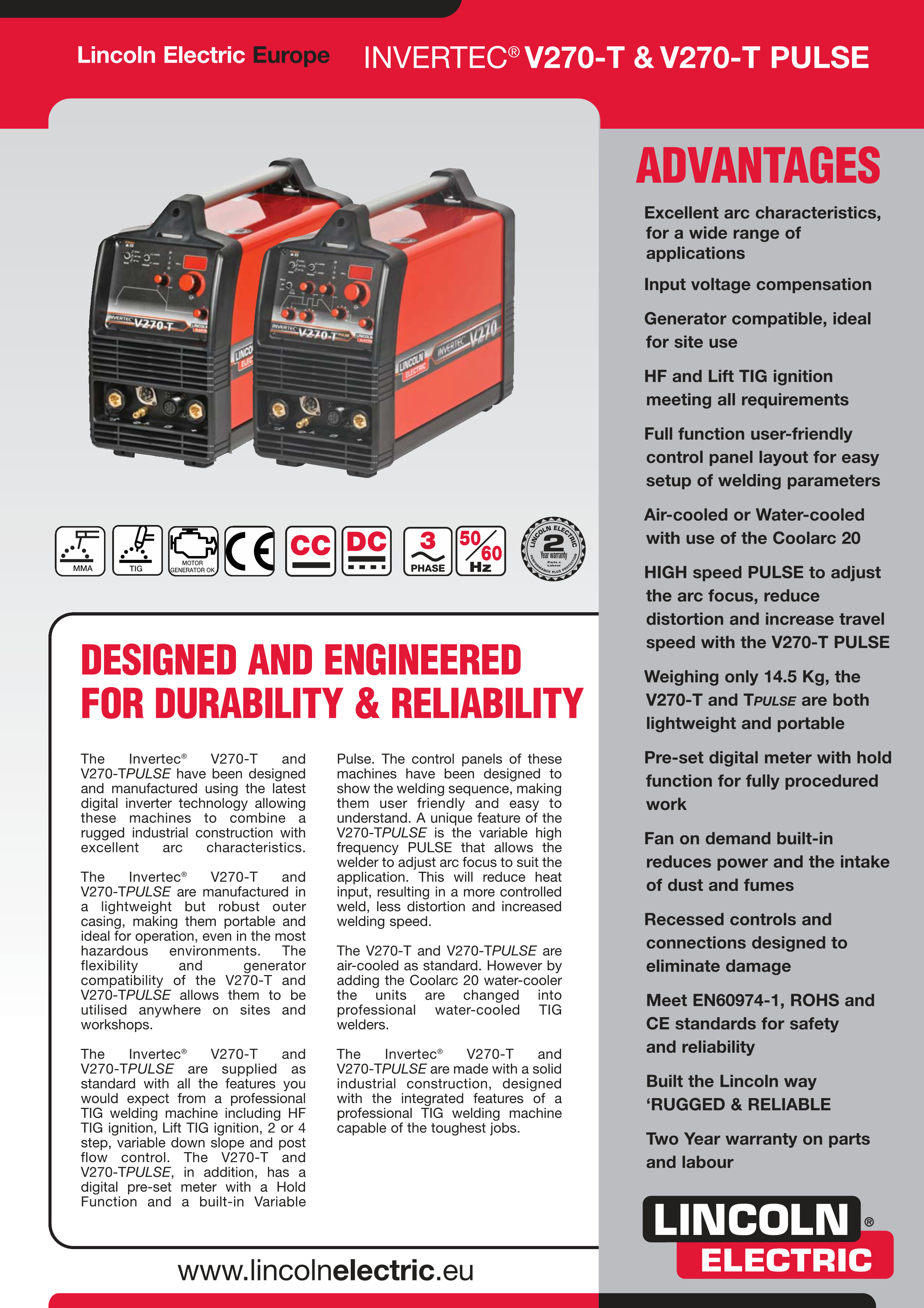 Inverter TIG welding machine;5-270A HIGH speed PULSE TIG Welding Machine; Lincoln Invertec V270-T/V270-T Pules MMA