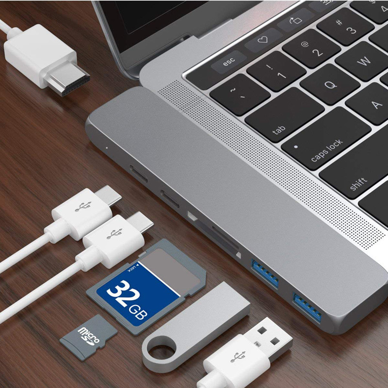 Portable Double Type-C hub adapter 4K hub + card reader + PD charge 4K HD MacBook converter